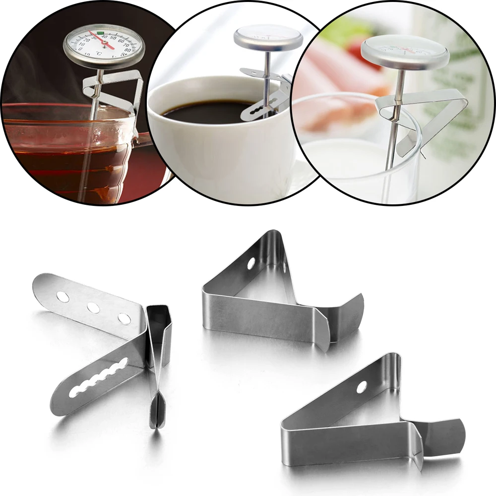2pcs Stainless Steel Thermometer Barbeque Harmless Probe Clip Holder Coffee Cup Clip Kitchen Restaurant Nontoxic Heat-Resisting 2