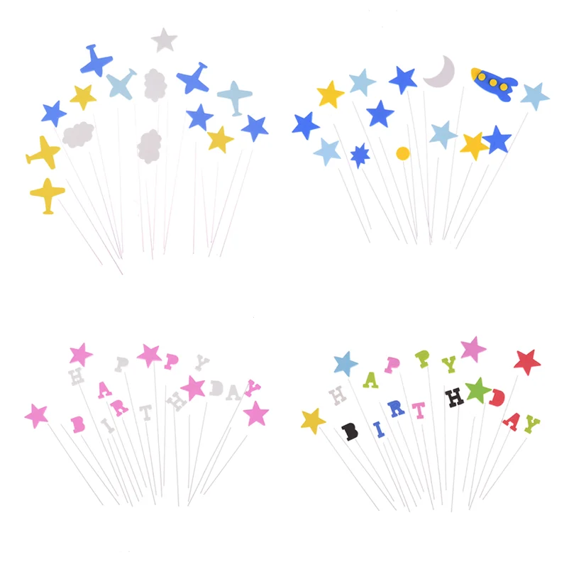 1Set Aircraft Cloud Stars Airplane Helicopter Cake Topper Picks Cupcake Wire Decoration Flags Kids Birthday Decorating Supplies | Дом и сад
