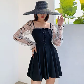 

Womens Swim Wear One Piece Swimsuits Woman Big Size Sports Swimsuit Push Up Swimming Suit Bikinis 2019 Lace Long Sleeve Cover