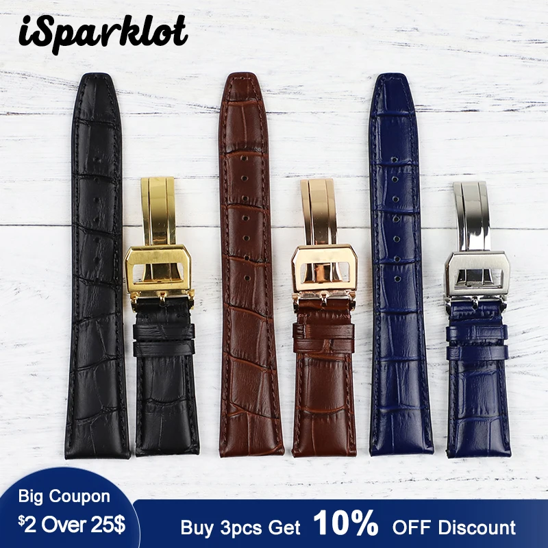 22mm Leather Watch Bands for IWC Replacement Straps Mark Chronograph Bracelet Watchband Man Fiis Deployment Clasp Black Brown | Наручные