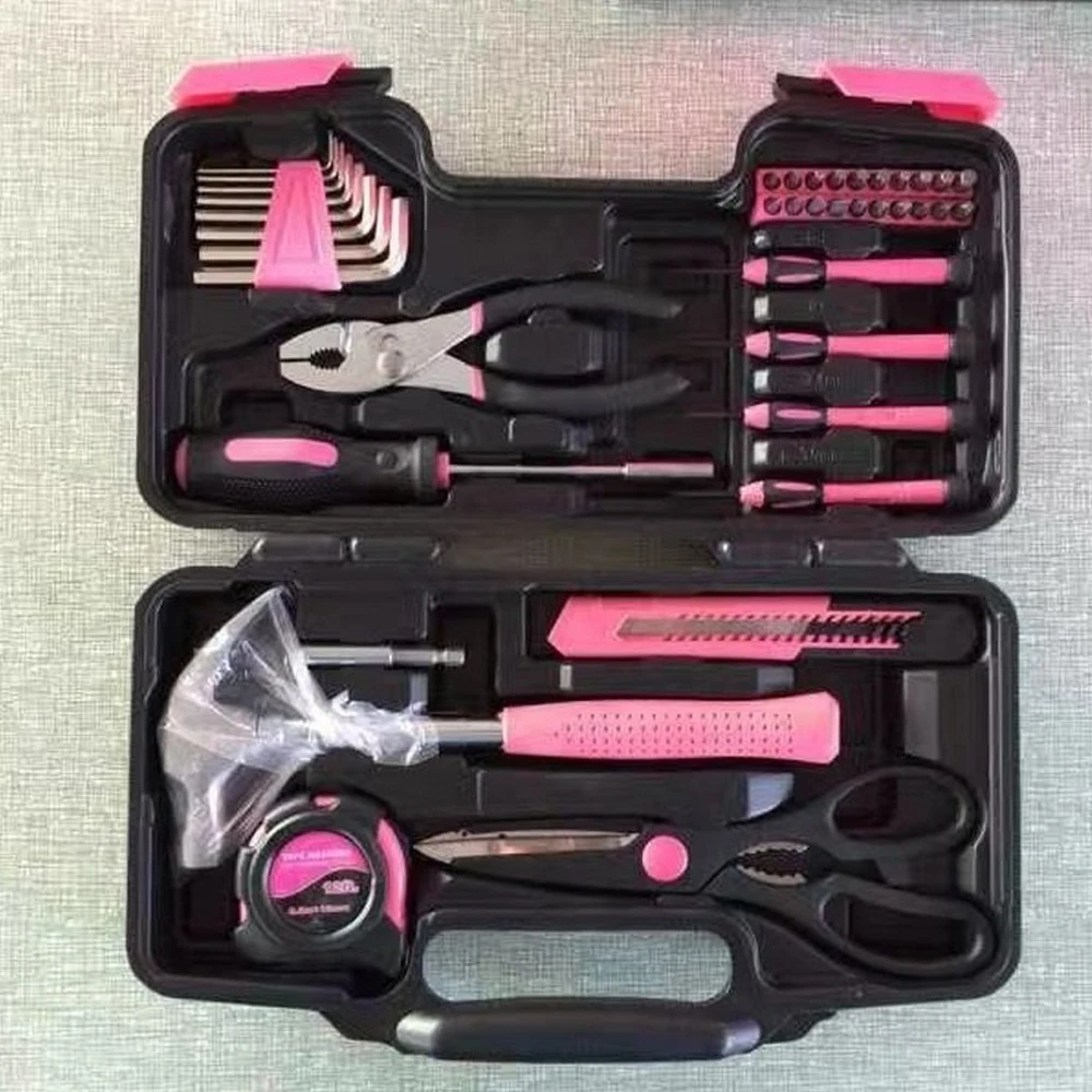 

39 pcs Household Tools Box Pink Tool Set Kit Mechanics with Hard Storage Case