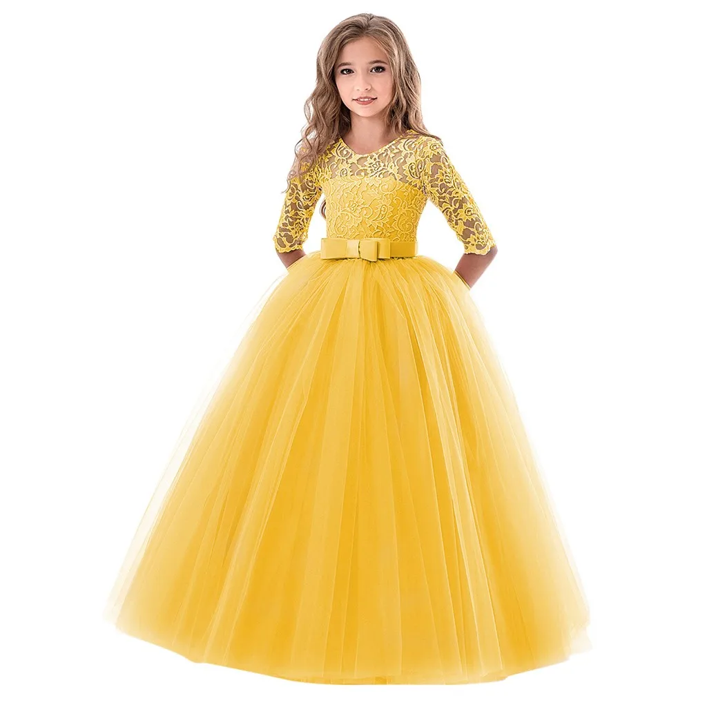Кружевные вечерние платья для девочек с короткими рукавами и цветочным принтом; торжественное платье принцессы из тюля; детское платье для выступлений; vestido infantil