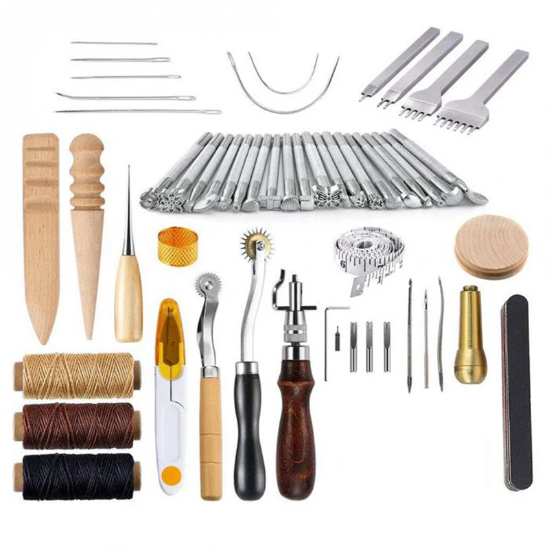 

59 Pieces Leather Craft Set Sewing Sewing Hand Tool Kit Stamping Saddle Plug
