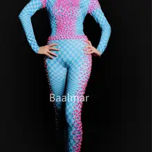 Женский сексуальный комбинезон с блестящими кристаллами, наряд для выступлений, вечерние блестящие стразы, костюм, боди, одежда для сцены, Комбинезоны