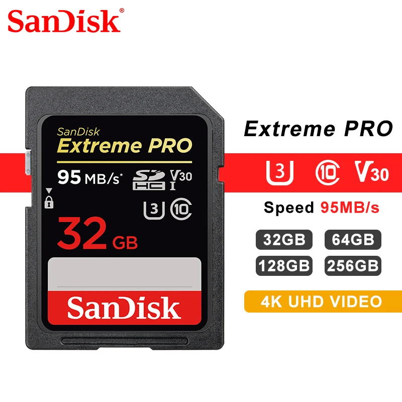 Карта памяти SanDisk Extreme PRO SD 128 Гб 64 ГБ 32 ГБ 16 ГБ 256 ГБ SDHC UHS-I высокоскоростная карта памяти 633X Class 10 95 МБ/с./с V30 для камеры