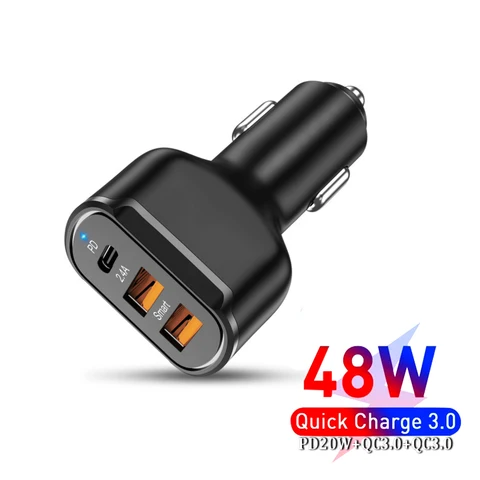 Car Charger Quick Charge Type C Charger 48W for Samsung for iPhone 13 Xiaomi Huawei Power Adapter Cigarette Socket Lighter