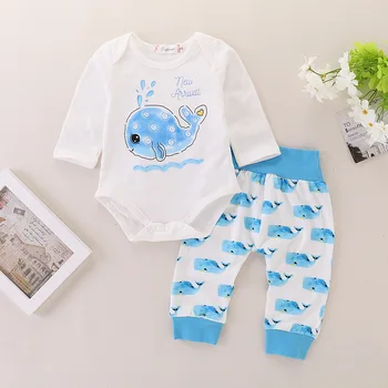 

Newborn Fashion Baby Infant Clothes Sets New Style Cartoon Whale Soft Autumn Spring Boy Girls Clothing Bodysuit+Pants Outfits