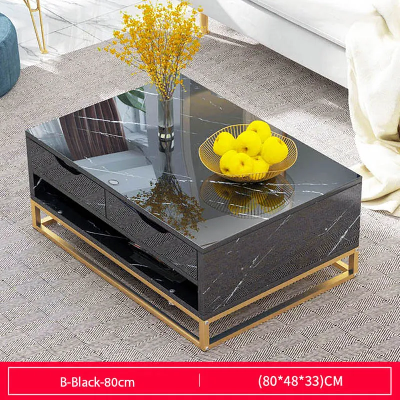 B Black(80cm) Деревянный стальной Мраморный Топ Журнальный столик гостиная придиванный столик обеденный стол Малый черный белый роскошный чайный столик для гостиной спальни - Цвет: B Black(80cm)