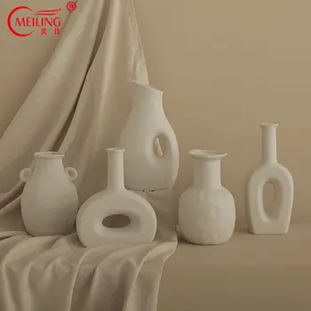 

Pottery Clay Vases Decoration Ceramic Irregular Vase Filler Handmade Art White for Home Studio Style Material Function Size
