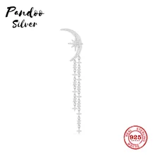 Pandoo Fashion Charm Sterling Silver Original 1:1 Copy,Arabian Nights Moon With Stars Long Earrings Jewelry Gift For Female