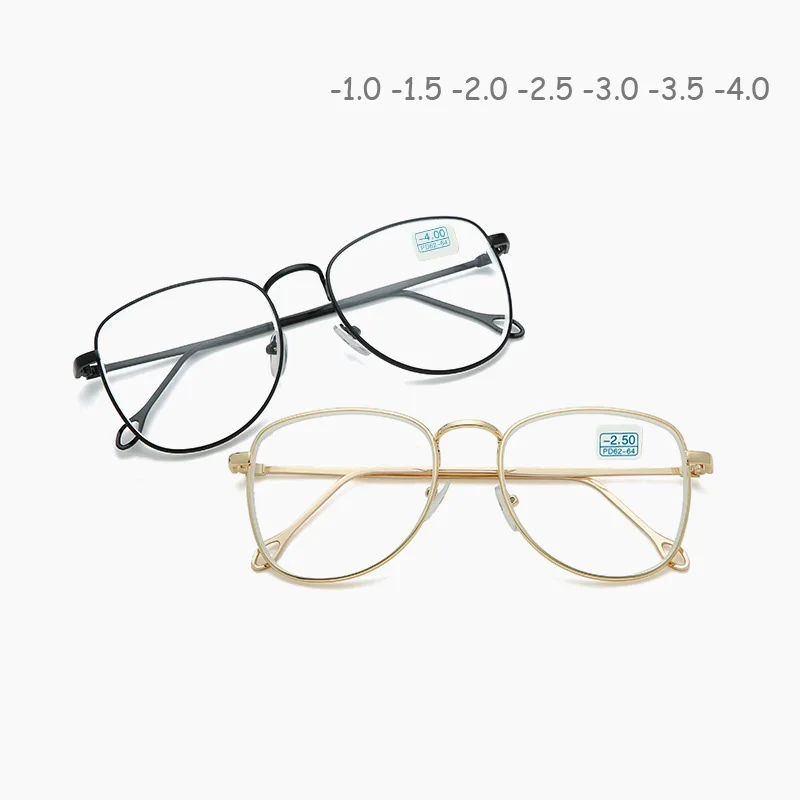 

Alloy Frame Finished Myopia Glasses Women Blue Film Coating Oval Nearsighted Eyeglasses For Reading Eyewear Degree -1.0 To -4.0
