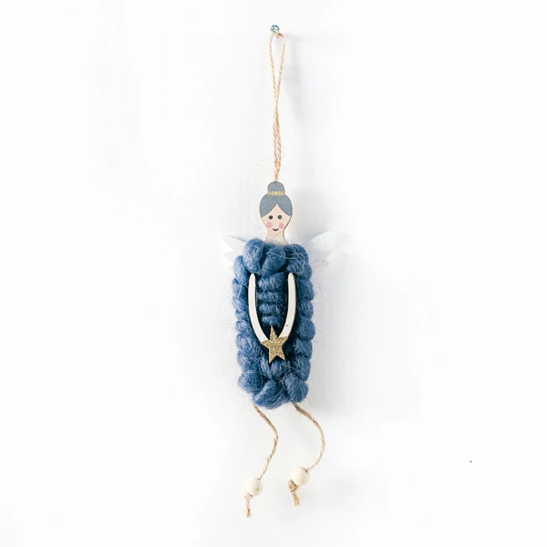 Blue Angel 1 шт. Рождественский Санта-Клаус/Ангел шерсть Деревянные Подвески Украшения Рождественская вечеринка Рождественская елка украшения Детские кукольные подарки - Цвет: Blue Angel