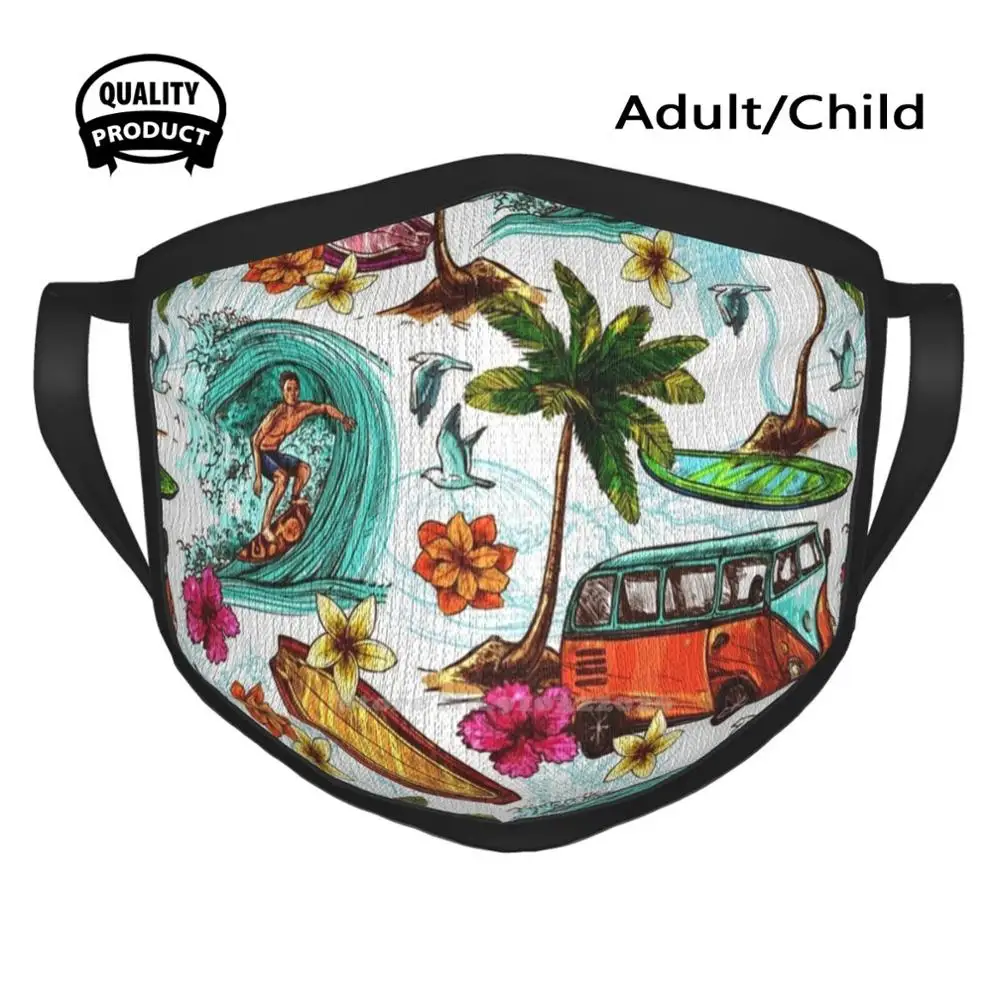 

Hawaii Summer Surfing Holiday On Tropical Island Face Mask Soft Warm Mouth Masks Beautiful Beach Ocean Sea Sun Surfer Surfing