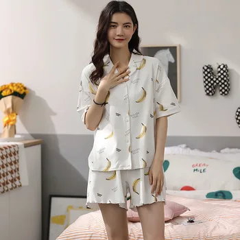 

Banana Fruit Printing Women Pajamas Set Comfortable Cotton Short-Sleeved Cardigan Women's Pajmas Set Women Sleepwear Pyjama Set