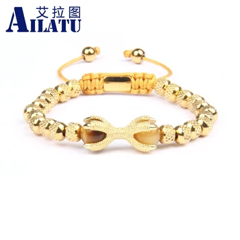 

Ailatu Luxury Men' s Jewelry Mix Designs Panther, Dragon Claw, Lion, Skull Braided Bracelet Stainless Steel Reticulated Beads