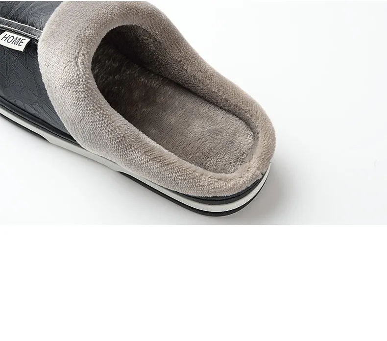 Winter Slippers for Big Size Men: Home PU Leather Shoes - true deals club