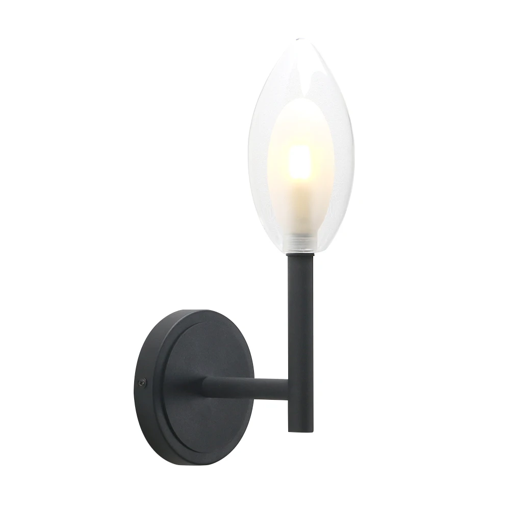 

Permo Simple Style Single-Head Wall Light Straight Pole Transparent 9cm Diameter 14cm High Egg-Shaped Inner Glass Lampshade