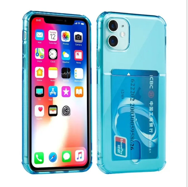 Transparent Airbag Card Holder Phone Case ID Credit Slot Soft Clear Cover for iPhone 11 Pro XS Max 6 6S 7 8 Plus X XR | Мобильные
