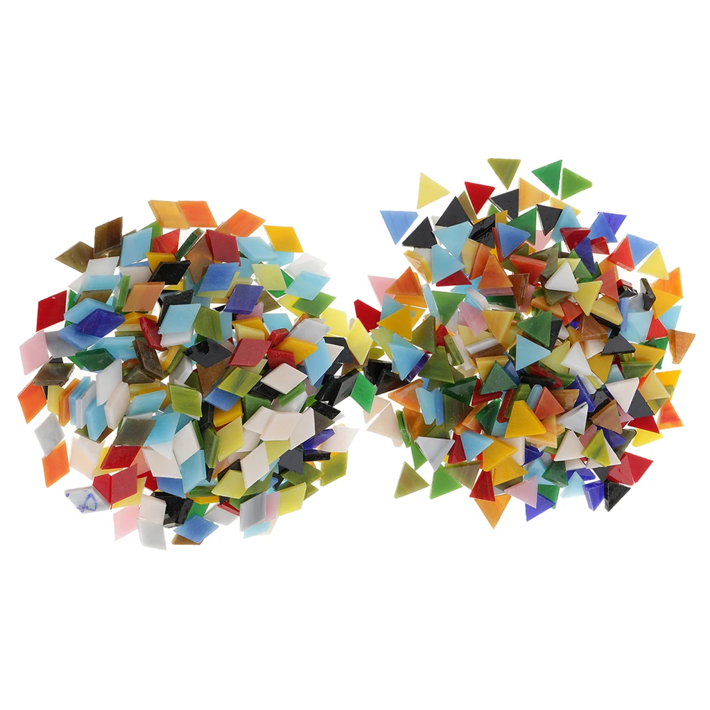600 Pieces Assorted Color Glass Mosaic Tiles For DIY Crafts Rhombus Triangle