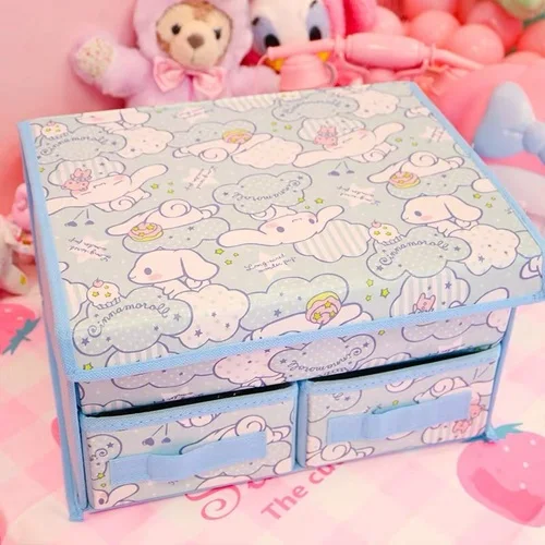Мультяшный hello kitty My Melody Cinnamoroll Dog, косметичка, косметичка, чехол для макияжа, складная коробка для хранения, ящики, органайзер, отделочная коробка - Color: Black