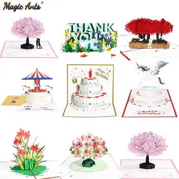 

3D Pop-Up Cards Flowers Birthday Card Anniversary Gifts Postcard Unicorn Maple Cherry Tree Wedding Invitations Greeting Cards