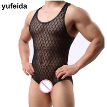 Мужские майки, сетчатый купальник, прозрачный комбинезон, мужское нижнее белье, гей боди, цельный u-выпуклый мешочек, трусы, борцовка, майка
