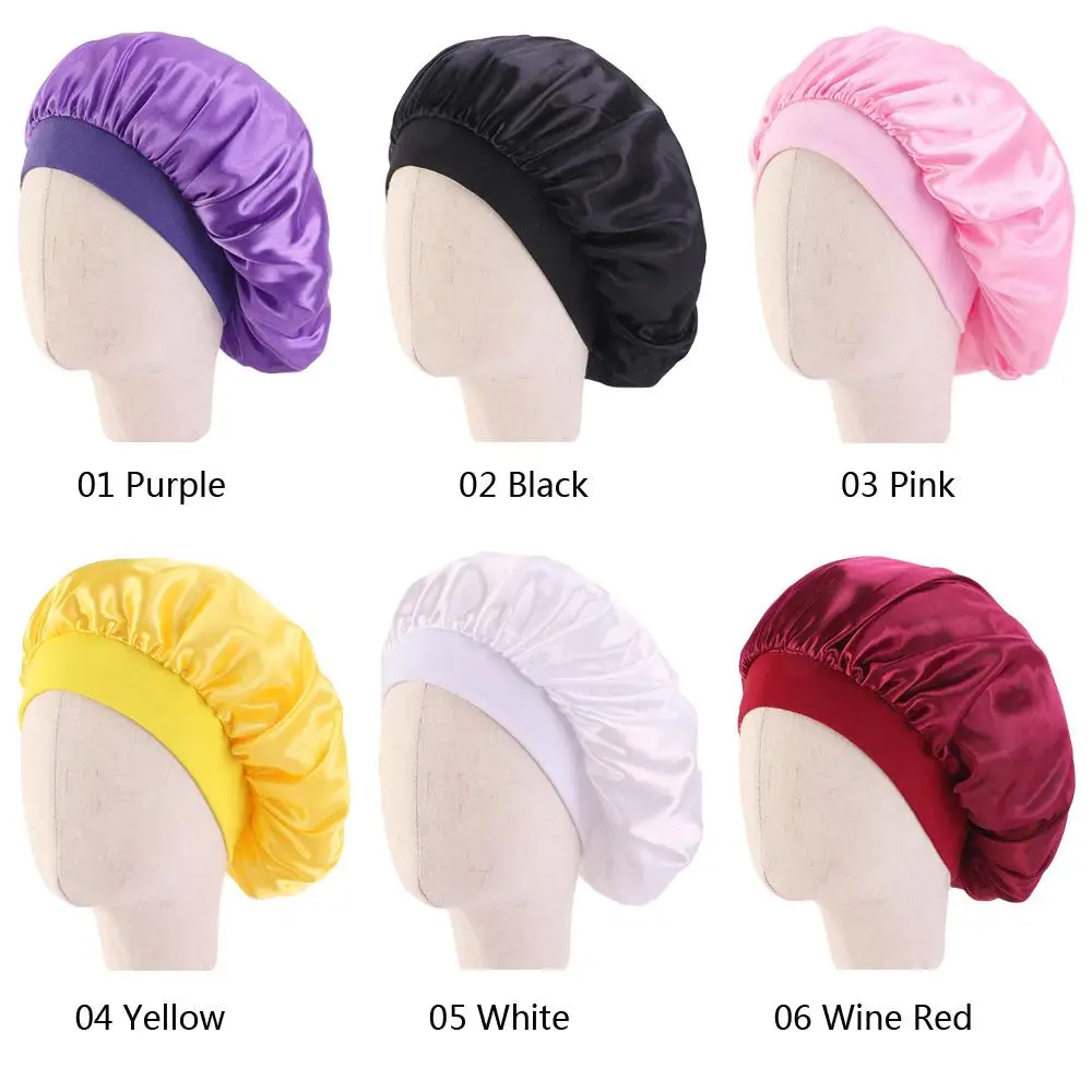 Kids Satin Bonnet Cap Solid Color Turban Chemo Hat Girl's Wide Elastic Band Solid Night Sleep Beanies Skullies Chemo Cap Fashion