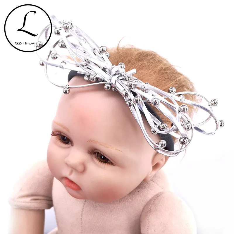 Newborn Baby Boys Girls Pu Leather Bow Headbands Infant Toddler Kids