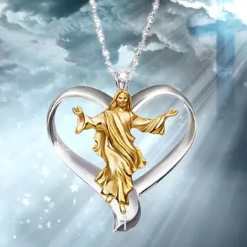 

Hot Sale Jesus Heart Necklaces for Women 2020 New Fashion Simple Metal Christian Necklace Statement Wedding Jewelry Gifts