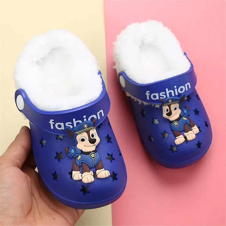 Kitty Snow White Girl Winter Clogs Warm Fur Children's Indoor Shoes Home Hole Mules Navy Cute Pins Sandal EVA Flat Boy Shoes