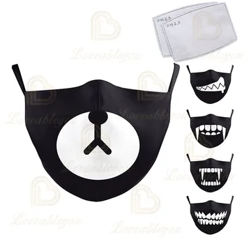 

Cute Tooth Series Print Face Mask Black Washable Fabric Adult Kid Mask Reusable PM2.5 Protective Dust Mask Cover 2pcs/lot