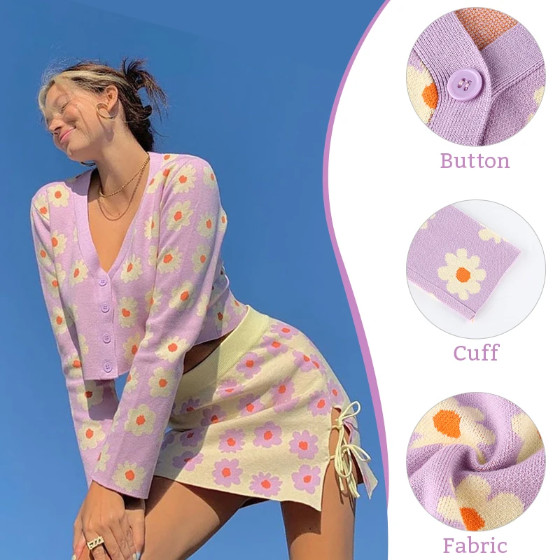 

Женский трикотажный кардиган с цветочным принтом, юбка и мини-юбка