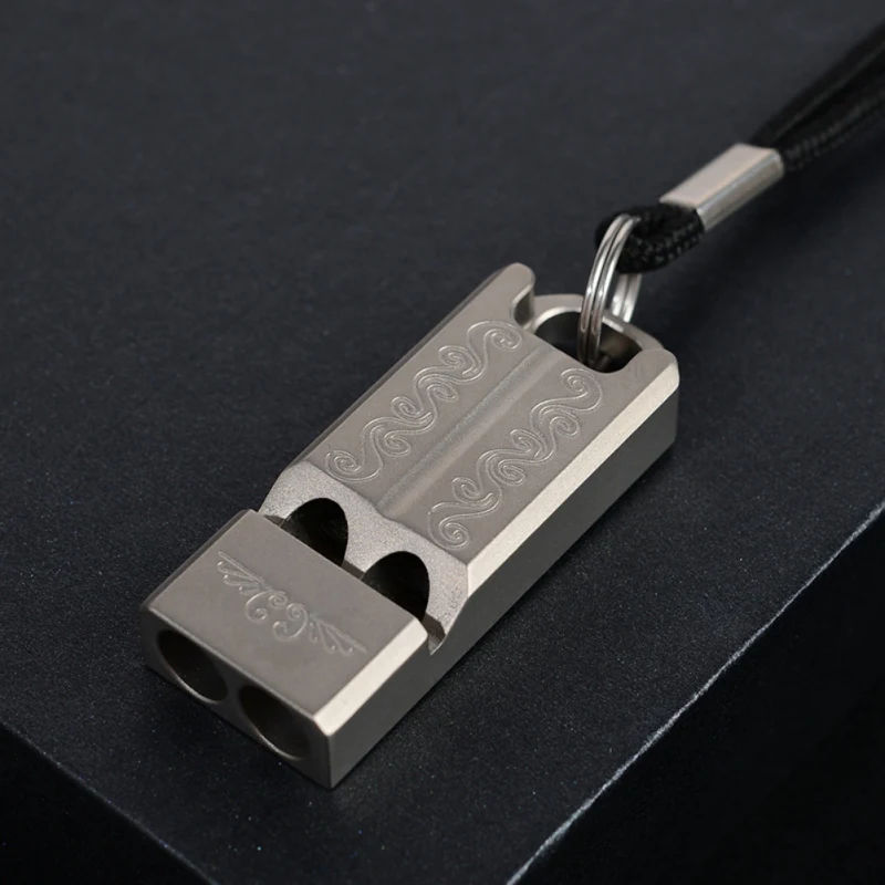 

Outdoor Camping Double Tube Whistle Titanium Alloy Whistle Pendant Camping Emergency Survival Whistle With Lanyard
