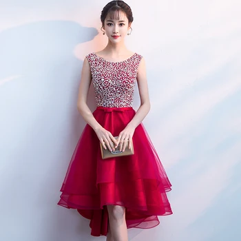 

Bling Sequins Sexy Prom Cheongsam Women Elegant Evening Party Gown Burgundy Asymmetrical Slim Qipao Chinese Dress Vestidos