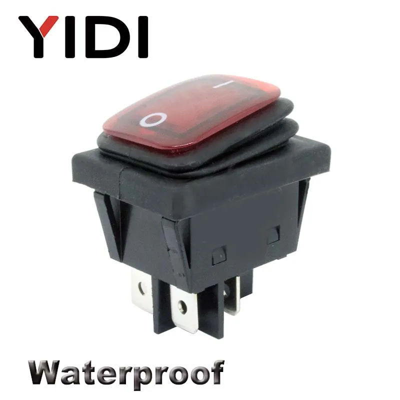 

30x22 Heavy Duty Waterproof Rocker Switch 12V red green LED 220V Light illuminated DPST 16A 250VAC KCD4-201 on off Switch 4pin