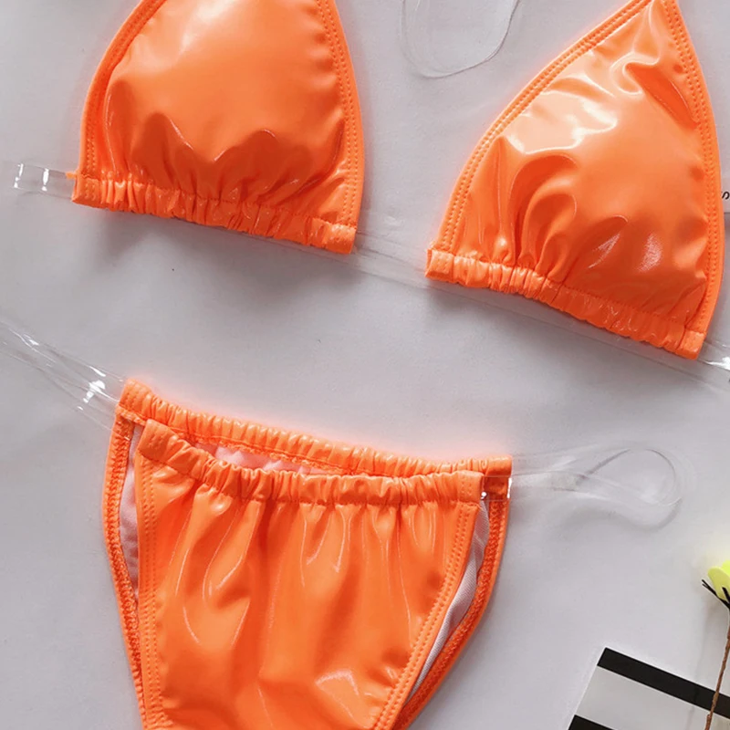 Peachtan Halter High cut swimwear women Transparent bathing suit Push up swimsuit female Brazilian bikini Neon biquini new