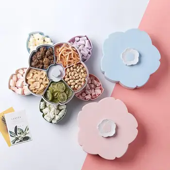 

Petal-shape Rotating Dried Fruit Dish Dual-layer Candy Snack Box Home Tool