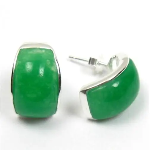 

New Favorite Pearl Store 16x10mm Curved Dark Green Jade 925 Silver Post Earrings Wedding Party Fine Jewelry Charming Women Gift