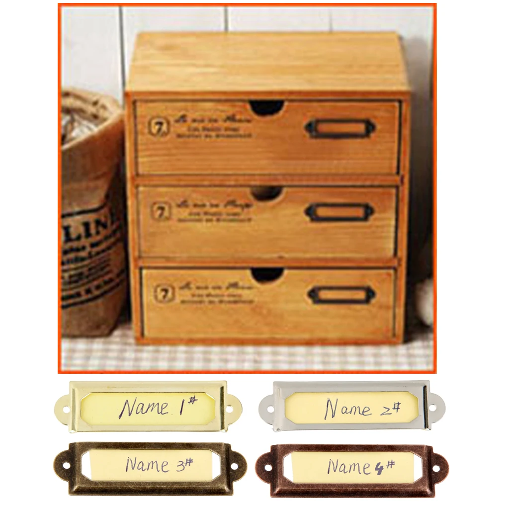 

50x Antique Label Holder Metal Name Card Frame for Furniture Cabinet Drawer Case