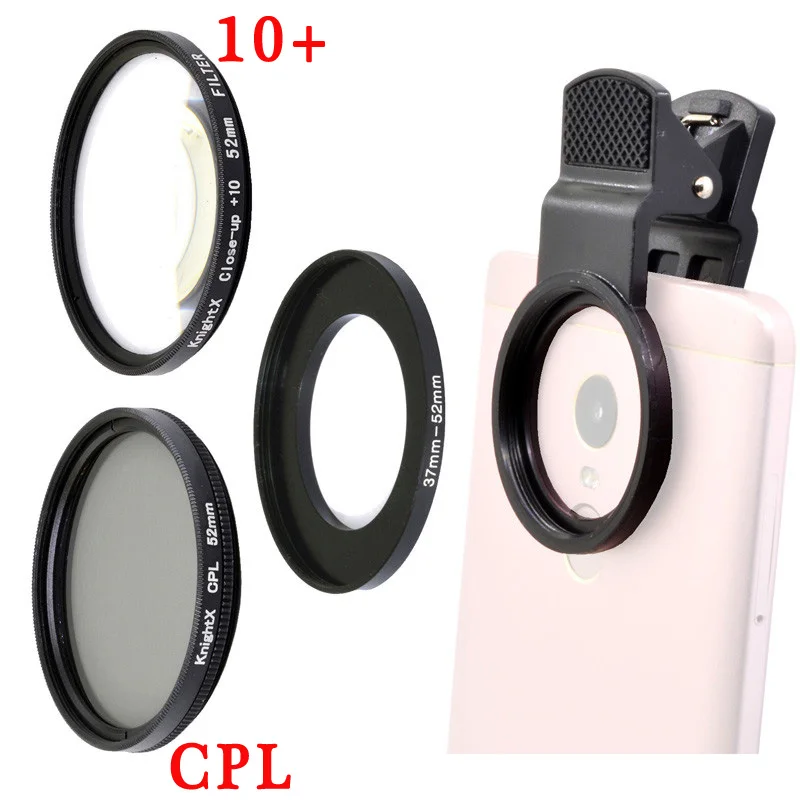 KnightX 52MM mobile phone accessories colse up 10  lens lenses cellphone Filter for iphone 11 phone  mobile android mobile camera lens Lenses