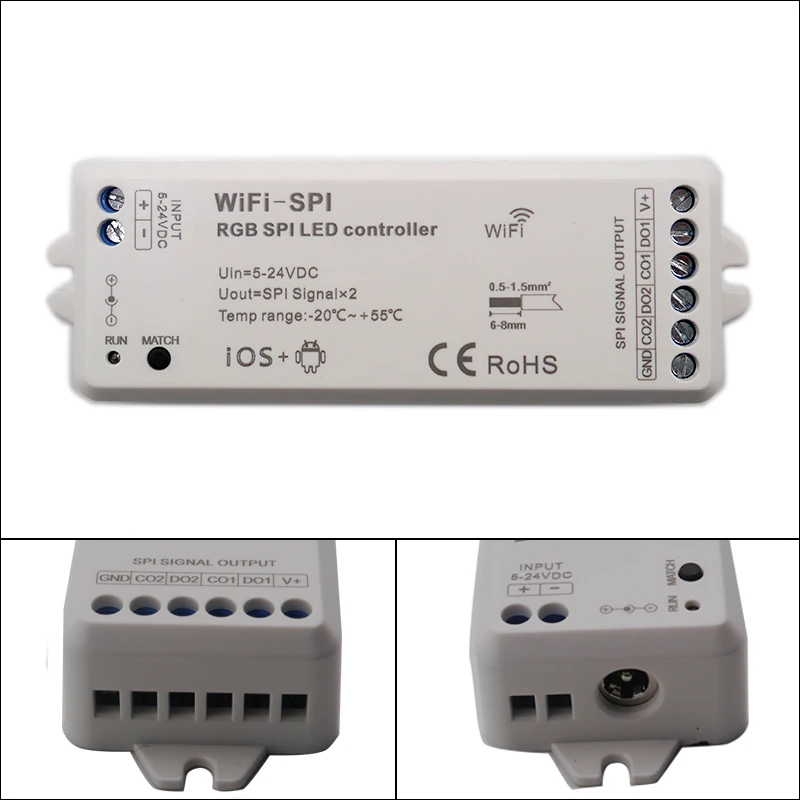 

DC5V-24V RGB SPI WiFi LED Pixel Strip Controller Support WS2811 WS2812B TM1809 TM1812 LPD6803 WS2801 UCS1903 TLS3001 IC