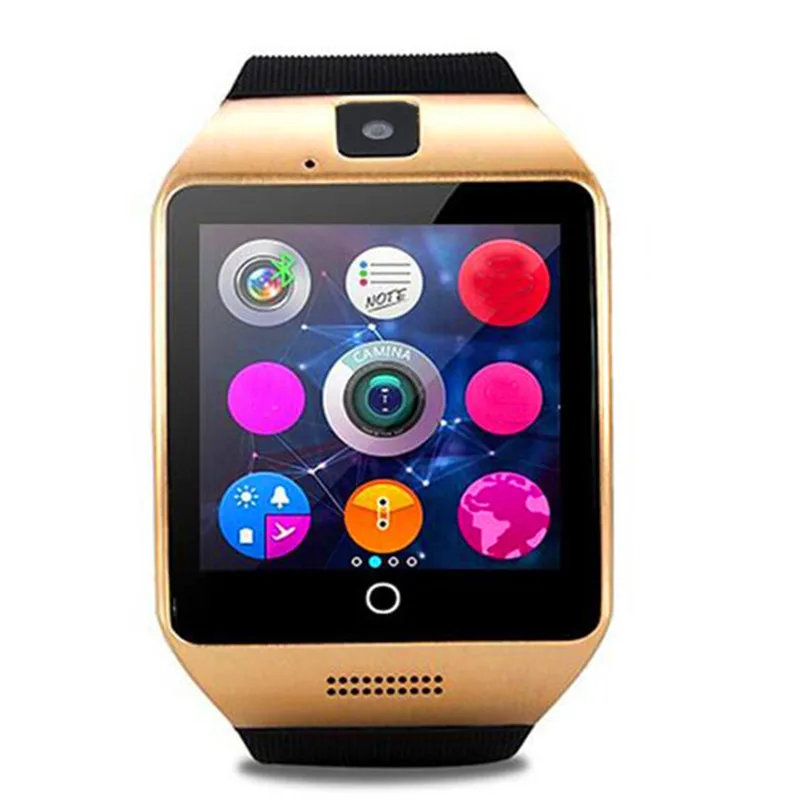 Смарт-часы Q18 с Bluetooth и слотом для sim-карты TF камера Facebook Whatsapp Twitter Синхронизация SMS Музыка MP3 для телефона Android умные часы - Цвет: Gold