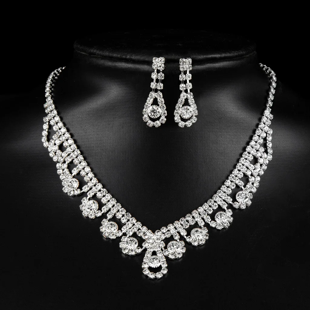 

Dan run New Style Bride Jewelry Set Europe And America Fashion High-End Elegant Necklace Earrings Two-Piece Set