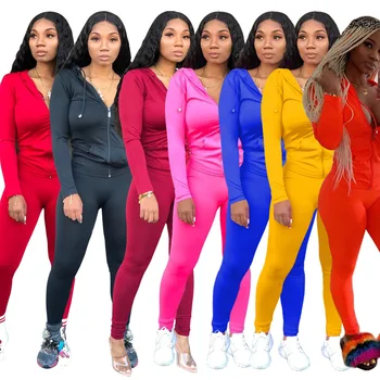 

Women 2 Piece Sets Tracksuit Hooded Zip-up Hoodie Leggings Two-Piece Suits Sports Jogging Wear Autumn and Winter Matching Sets