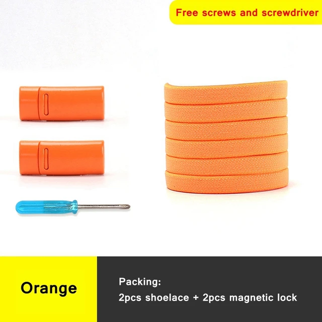 1 second No tie shoelace 24Color Elastic shoelaces Magnetic metal lock Quick wear in Flat Suitable for all shoes Lazy laces Orange