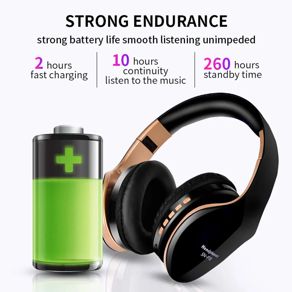 Wireless Bluetooth Headphones Earphone Foldable Stereo Bass Gaming Headset With Microphone For PC Mobile phone Mp3 Headphone