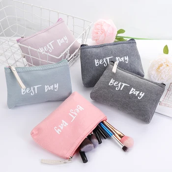

1PC Letter Printing Zipper Makeup Bags Travel Cosmetic Waterproof Pouch Organizer Canvas Toiletry Case Handbag Make Up Tools