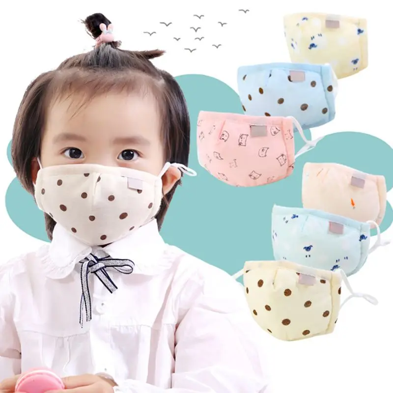 

Infant Baby Kids Winter Cotton Anti Dust Mouth Mask Cartoon Fish Polka Dot Cat Printed Candy Color Warmer Washable Adjustable
