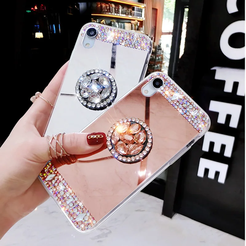 

Gem Diamond Stone Mirror Phone Case For Samsung J4 J6 J8 2018 J5 J7 Prime J730 J530 J330 j320 j520 j720 Ring Holder Coque Capa