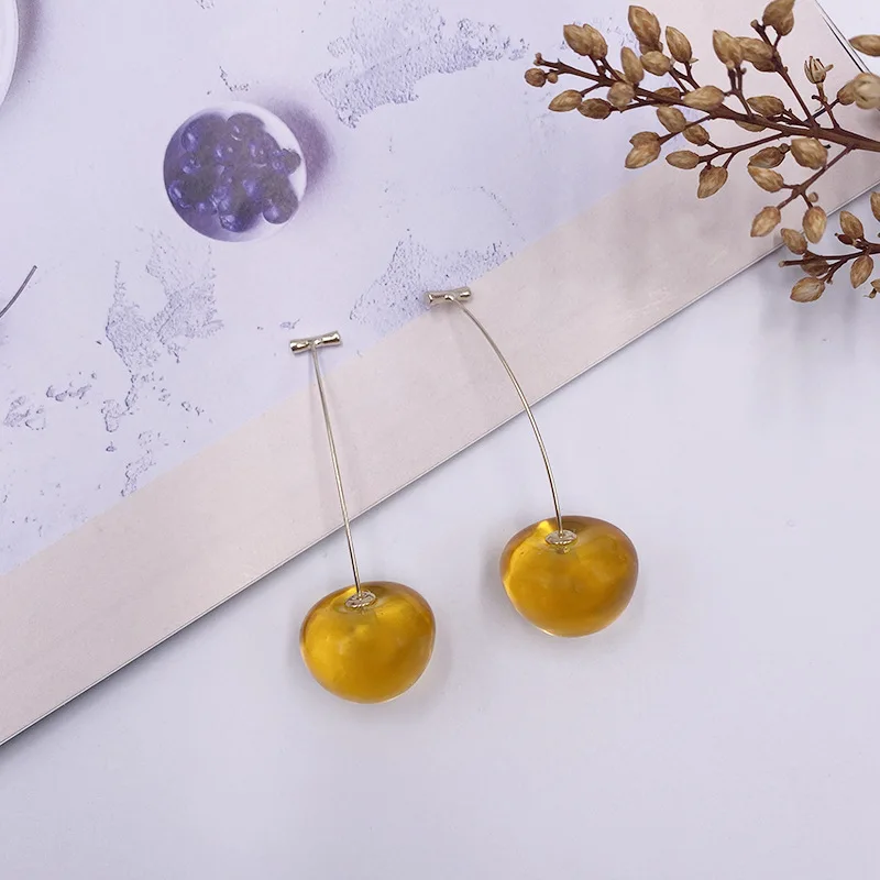 Korean Sweet Cherry Earrings Long statement Earrings for Women Acrylic Resin Colorful Fruit Dangle Earring Red Blue Pink Cherry